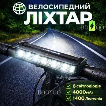 Велофара OFFBONDAGE EOS 612 1400LM акумуляторний велосипедний ліхтар на кермо серія HYY1400 black