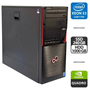 Рабочая станция Fujitsu Celsius W530 Workstation Tower / Intel Xeon E3-1246 v3 (4 (8) ядра по 3.5 - 3.9 GHz) / 16 GB DDR3 / 240 GB SSD + 1000 GB HDD / nVidia Quadro 600, 1 GB GDDR3, 128-bit / DVD-ROM / 380W б/у