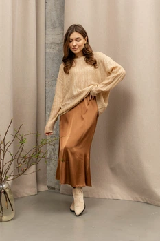 Жіноча шовкова спідниця годе Seventeen XXL-3XL Коричневий (2000000190532)