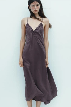 Легка сукня міді з вирізом з рюшами Zara 2180/21 XS Фіолетова (0 2180210611XS)