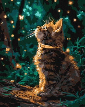 Картина по номерам Котенок и светлячки с красками металлик extra ©art_selena_ua 40x50 KHO6881 Идейка