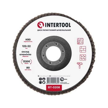 Диск шлифовальный лепестковый, 125×22 мм, зерно K80, 13300 об/мин INTERTOOL BT-0208