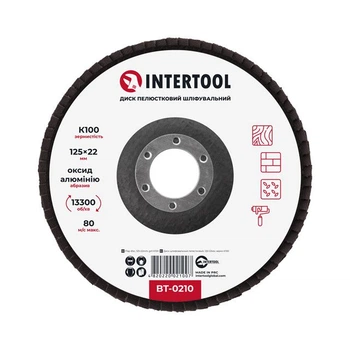 Диск шлифовальный лепестковый, 125×22 мм, зерно K100, 13300 об/мин INTERTOOL BT-0210