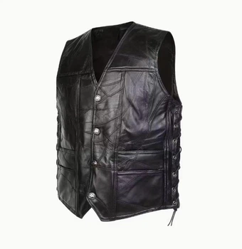 Жилет кожаный GENUINE LEATHER для байкеров и рокеров XL 04654