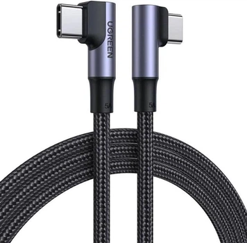 USB-C кабель USB-C Ugreen US335 100 Вт, кут 90 градусів, для iPhone 17/17 Air/17 Pro/17 Pro Max/16, MacBook Pro 2022, iPad Pro 2022, Samsung Galaxy S25/S24/Z Fold, Google Pixel, Switch, 1м Black (70696)