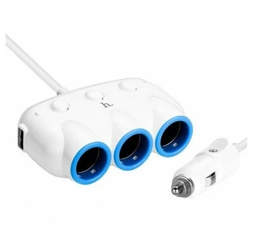 Автомобільний зарядний пристрій розгалужувач HOCO C1 dual USB triple cigarette 3in1 White