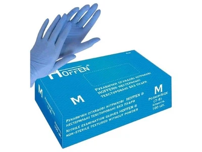 Рукавички нітрилові M 100шт без пудри сині HOFFEN