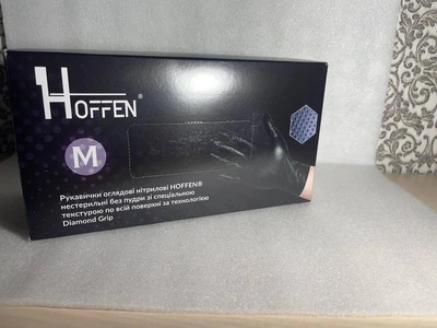 Нітрилові рукавички HOFFEN Diamond Grip M (Чорні) HOFFEN Diamond Grip професійні оглядові рукавички підвищеної міцності