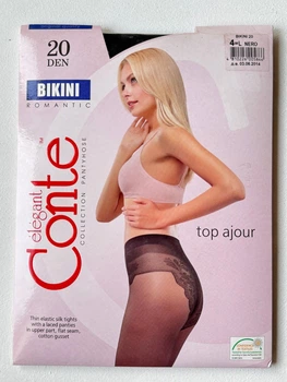 Колготки жіночі з ажурними трусиками Conte Elegant Bikini 20 Den 4 (L) Чорні (Nero)