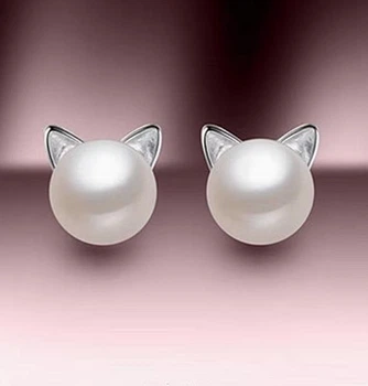 Серьги бижутерия Гвоздики КошечкиFashion Jewelry Серебристые