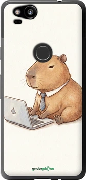 Чехол на Google Pixel 2 Funny Capybara CEO Working "6777t-1075-70447"