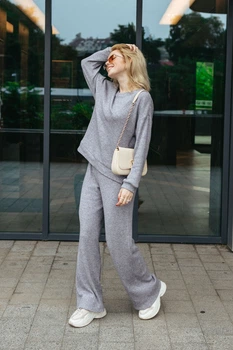 Жіночий трикотажний костюм з ангори вільного крою (кофта+штани) Seventeen L-XL Сірий (2000000178394)