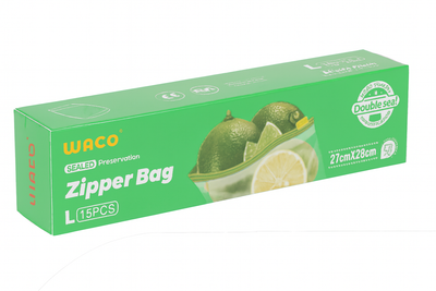 Набір пакетів для зберігання продуктів із застібкою WACO Zip-Lock 15 шт 27х28 см Прозорий з білим та зеленим (R34927-L)