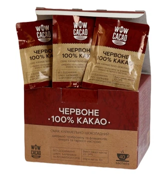 Какао-порошок червоний алкалізований 22-24% WOW Cacao 400 г (40 сашетів по 10 г)