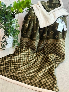 Велюровий плед на еко-овчині Євро 200x220 Темно-зелений (П4К-al25-brand-002)