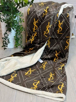 Велюровый плед на эко-овчине Евро 200x220 Шоколадный (П4К-al25-brand-003)