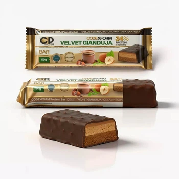 Протеиновый батончик CODEXFORM Velvet Gianduja, Без сахара. 34% протеина. Формула сочетает молочный протеин и гидролизованный коллаген. Вкус джандуйи — ореховая паста, какао, тёмный шоколад и фундук. Источник качественного белка.