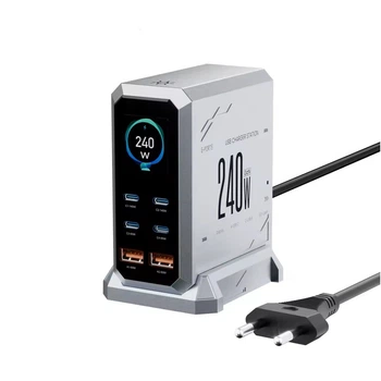 Мережевий зарядний пристрій Asometech HW186 GaN 240W PD3.1 6-in-1 Grey