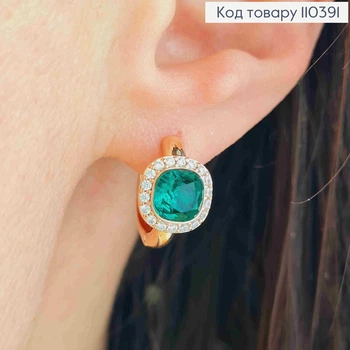 Серьги кольца с Зеленым камнем Сваровски, диаметр 1,5см, XUPING 18K