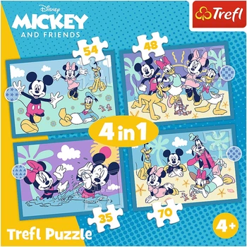Набір пазлів Trefl 4в1 Смішні пригоди Міккі Мауса 35 + 48 + 54 + 70 елементів 34669 (5900511346695)