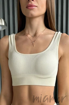 Топ на широких бретелях в рубчик GIULIA Top Rib VANILLA S/M Молочный