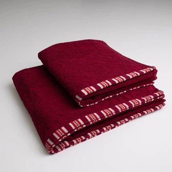 Набор махровых полотенец с орнаментом 2шт GM Textile 50х90см, 70х140см 400г/м2 (Бордовый)