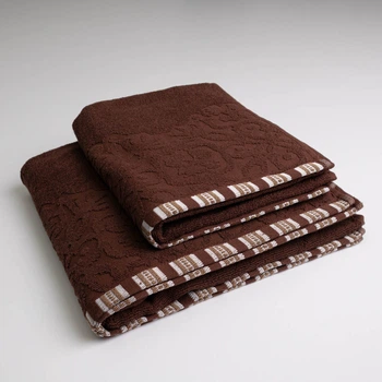 Набор махровых полотенец с орнаментом 2шт GM Textile 50х90см, 70х140см 400г/м2 (Коричневый)