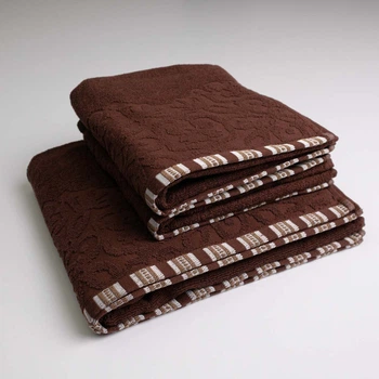 Набор махровых полотенец с орнаментом 3шт GM Textile 50х90см, 50х90см, 70х140см 400г/м2 (Коричневый)