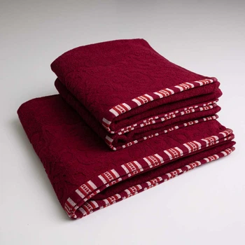 Набор махровых полотенец с орнаментом 3шт GM Textile 50х90см, 50х90см, 70х140см 400г/м2 (Бордовый)