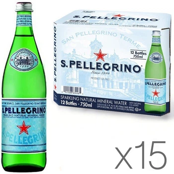 Упаковка мінеральної газованої води San Pellegrino скло 15 шт. х 0,75 л