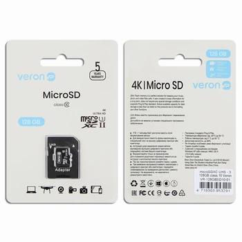 Карта пам'яті microSDXC 128GB Veron UHS-3 для відеозйомки та фото високої чіткості швидка та надійна