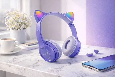 Беспроводные наушники с кошачьими ушками Cat Ear Y47 Led bluetooth 5.0 и fm радио