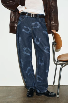 Джинси barrel trf з високою посадкою та підковами Zara 0541/231 L/40 Сині (0054123140140)