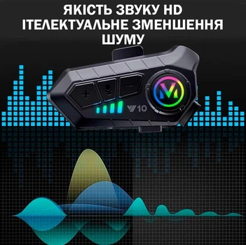 Мотогарнітура Y10 на шолом з м'яким мікрофоном та Bluetooth 5.3, бездротова, чорний (4666)