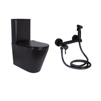 Унитаз напольный Qtap Scorpio Matt Black QT14226088AMB + набор гигиенического душа Lidz Aria Black LDARI110BLA43394