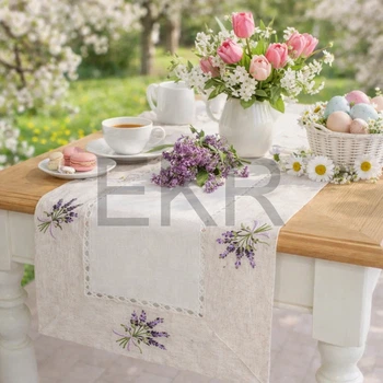 Лляна доріжка на стіл з вишивкою Lavender Linen 40 х 150 см (445-282)