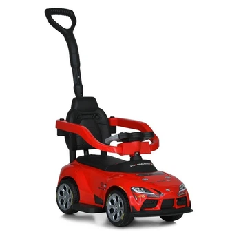 Дитяча машинка-каталка Ju-M 6129EL-3 TOYOTA з батьківською ручкою, преміальне шкіряне сидіння, звуковий сигнал та світло, Червона