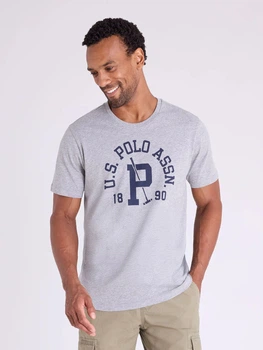 Футболка хлопковая длинная мужская U.S. Polo Assn 11T0077-2X00A(Heather Gray) XL Серая с принтом (786662477137)