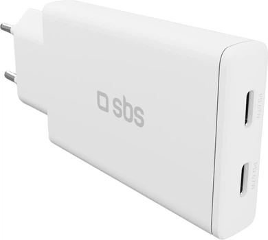 Ładowarka sieciowa SBS Ultra-Slim 67W GaN PD 2xUSB-C White (TETRGAN2C70SLIM)