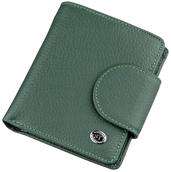 Жіночий компактний гаманець ST Leather з натуральної шкіри зелений з відділенням для посвідчення водія, карток і монет 71140