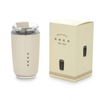 Термокружка в стиле SMEG Wall Mug с двойными стенками и поворотной крышкой Бежевая