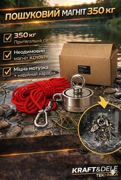 Поисковый магнит Kraft&Dele KD10419 неодимовый 350 кг мощный держатель для металлических деталей инструментов дверей и оборудования компактный надежный грузоподъемный держатель для дома мастерской и гаража