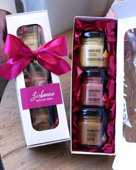 Набор с медовой пастой Peony Box (3×55 г) – подарок женщине, маме, любимой на День рождения или другой праздник. TM Honey life