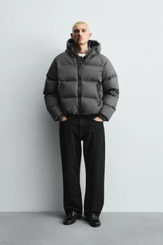 Куртка пуховик Zara водовідштовхувальний сірий 6318/399/110 S