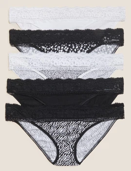 Набор кружевных трусиков Marks&Spencer бикини 8(36) 5 шт black mix lace разноцветный 0216