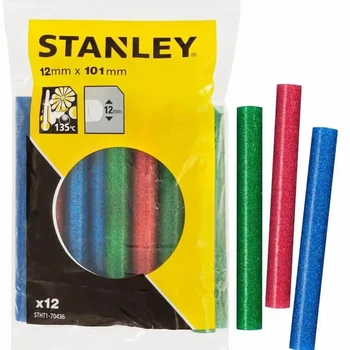 Термоклей STANLEY, трьох кольорів (червоний, зелений, синій), d=11,3 мм, L=100 мм, низькотемпературний, 12 шт. (STHT1-70436)