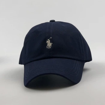 Кепка Бейсболка Мужская Женская Polo Ralph Lauren с тканевым ремешком Темно-Синяя с Белым лого