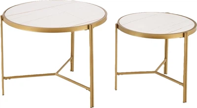 Набір столиків Halmar Fatima Білий мармур / Золотий 2 шт (5905248129504)