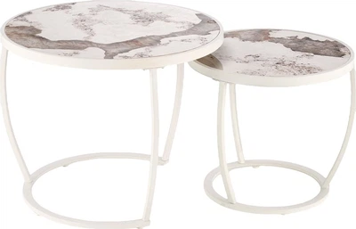 Набір столиків Halmar Ines Бежевий мармур / Білий 2 шт (5905248129566)