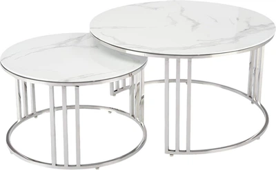 Набір столиків Halmar Mercury Білий мармур / Срібний 2 шт (5905248128699)